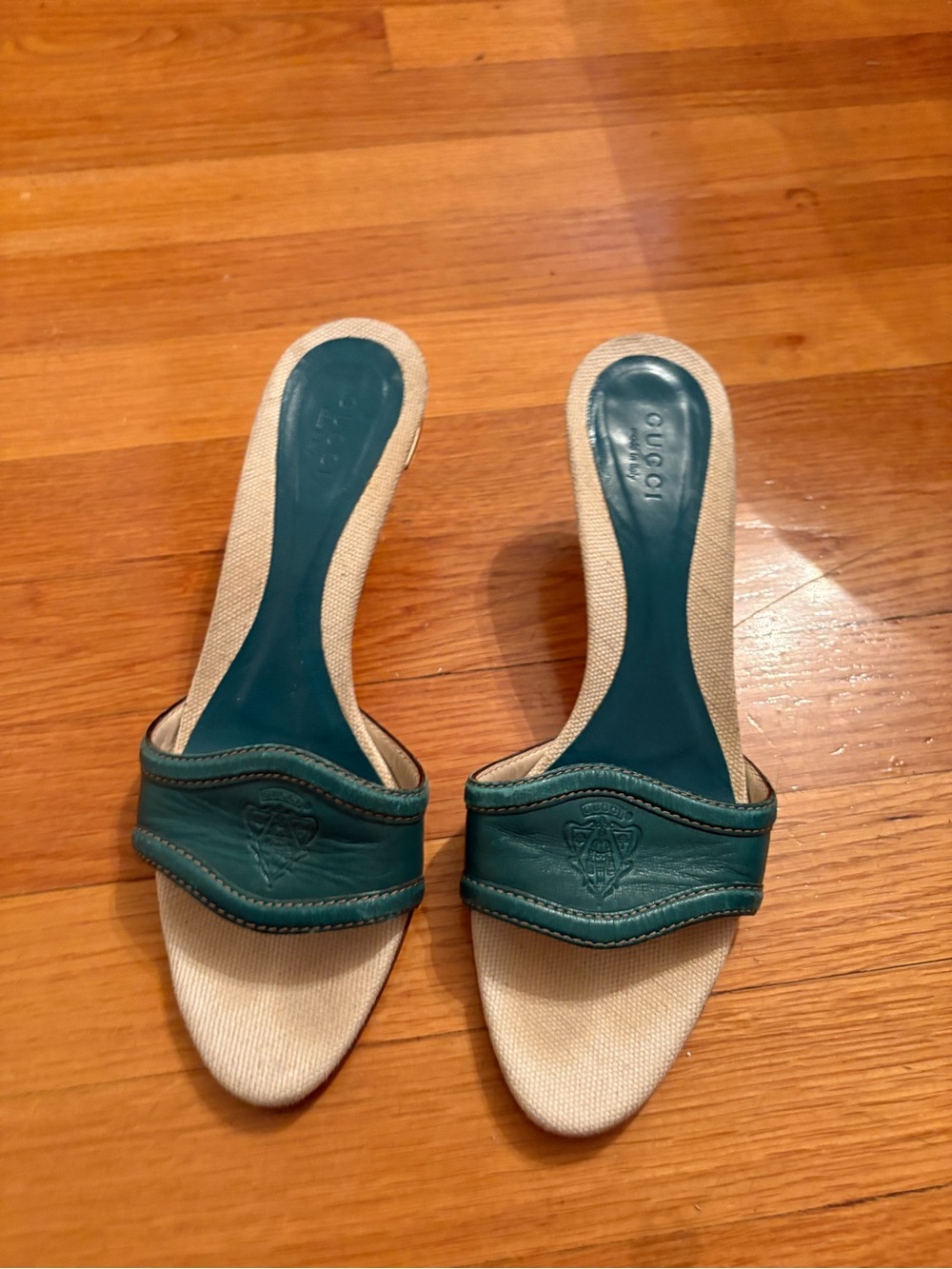 Gucci Teal and Cream Slide Mules - Women